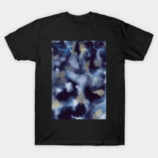 Dreamy Watercolor texture with indigo, blue and gold accents T-Shirt